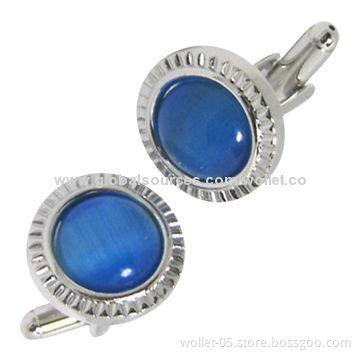 Men's Cufflinks, Made of Stainless Steel and Cat Eye, Available in Various Material Stones